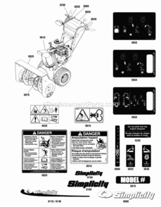 Decals_Group_29906272990786299078929915752991685 Diagram and Parts List for 1696235-00  Simplicity Snow Blower