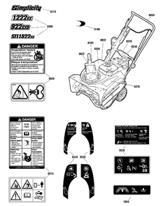 Decals Group Diagram and Parts List for S1222EE 1696517-01 Simplicity Snow Blower
