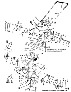 Push Model - 21-Inch (Front Wheels And Engine For Self-Propelled) Diagram and Parts List for 1021 1690131 Simplicity Lawn Mower