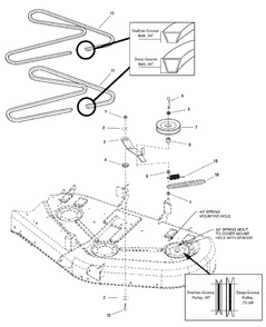 44-Inch And 50-Inch Mower Deck - Belt, Idler Arm And Hitch Group Diagram and Parts List for 2690940-00  Simplicity Lawn Tractor