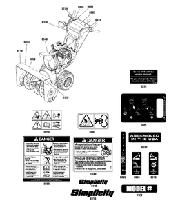 Decals Group Diagram and Parts List for M1227E 1696235-03 Simplicity Snow Blower