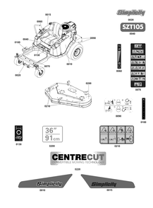 Decals Group Diagram and Parts List for SZT105 2692021-00 Simplicity Lawn Tractor