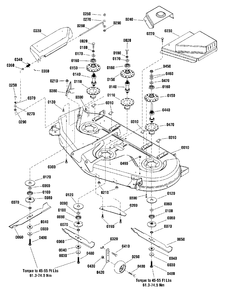54-Inch (137cm) Mower Deck - Housing, Arbors And Blades Group Diagram and Parts List for 1696426-00  Simplicity Lawn Tractor Accessories
