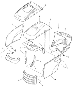 Hood, Grille And Dash Group (986608 986609 986610 987167 987168 987169 989136 990098 Diagram and Parts List for 2690947-00  Simplicity Lawn Tractor