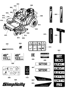 Decals Group Diagram and Parts List for SZT150 2691693-00 Simplicity Lawn Tractor
