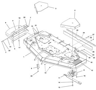 72-Inch Mower Deck Group - Housing, Covers, Spindles And Blades (2 Belt System) Diagram and Parts List for 5901799  Simplicity Lawn Tractor