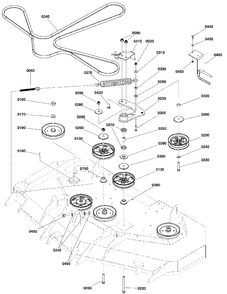 61-Inch Mower Deck - Pulleys, Belt, And Idler Arm Diagram and Parts List for 5901744  Simplicity Lawn Tractor