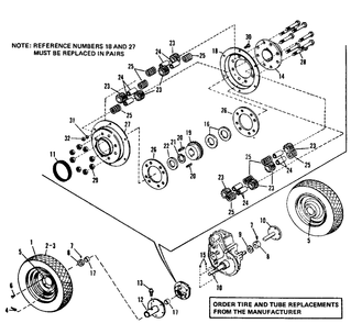 7010-7016-7016h Rear Wheels And Axle Diagram and Parts List for 7010 1690018 Simplicity Lawn Tractor