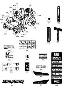 Decals Group Diagram and Parts List for SZT350 2691411-02 Simplicity Lawn Tractor