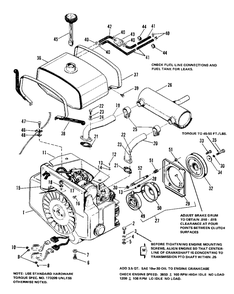 Engine, Front Clutch And Fuel Group Diagram and Parts List for 9020 1690283 Simplicity Lawn Tractor