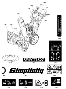Decals Group Diagram and Parts List for SELECT1527 1696821-02 Simplicity Snow Blower