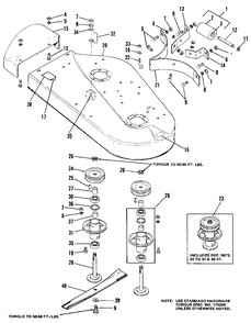 36-Inch Mower Deck And Arbor Group Diagram and Parts List for 6008 1690200 Simplicity Lawn Tractor