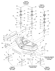 50-Inch Mower Deck - Housing, Arbors And Blades Group Diagram and Parts List for 1695395  Simplicity Lawn Tractor Accessories