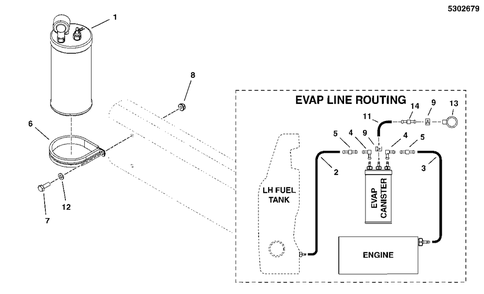 Evap Canister Group Diagram and Parts List for 2752 5900947 Simplicity Lawn Tractor