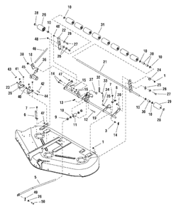50-Inch Mower Deck - Height Adjustment And Roller Group Diagram and Parts List for 1695390  Simplicity Lawn Tractor Accessories