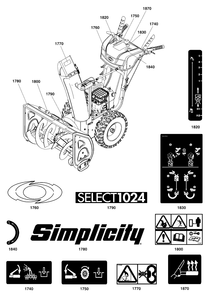 Decals Group Diagram and Parts List for SELECT1024 1696813-03 Simplicity Snow Blower