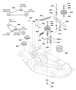 54-Inch (137cm) Mower Deck - Clutch And Support Group Diagram and Parts List for 1696426-00  Simplicity Lawn Tractor Accessories
