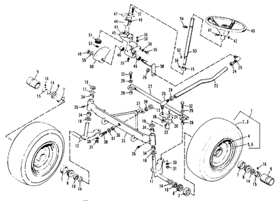 Front Wheels, Axle, Tie Rod And Steering Diagram and Parts List for 3410S 990756 Simplicity Lawn Tractor