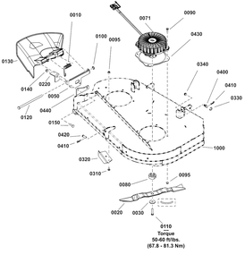 42-Inch Mower Deck - Housing, Arbors And Blades Group Diagram and Parts List for BLUEVOLTCZ1 2691983-00 Simplicity Lawn Tractor