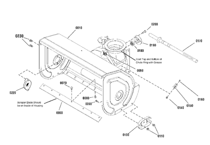 Auger Housing Group Diagram and Parts List for L1226E 1695820 Simplicity Snow Blower