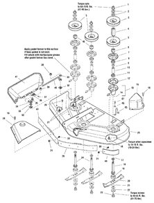 50-Inch Mower Deck - Housing, Arbors And Blades Group Diagram and Parts List for 1695176  Simplicity Lawn Tractor Accessories