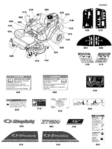 Decal Group Diagram and Parts List for ZT21546 2691140-00 Simplicity Lawn Tractor