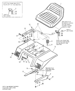 Seat And Deck Group Diagram and Parts List for 6517H 1691733 Simplicity Lawn Tractor
