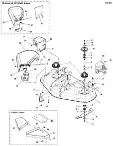 52-Inch Mower Deck - Housing, Covers, Spindles And Blades Group Diagram and Parts List for 2752 5900947 Simplicity Lawn Tractor