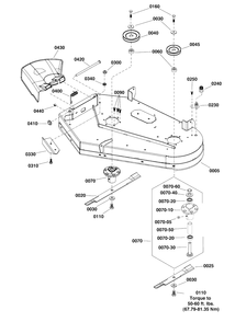 36-Inch Mower Deck - Housing, Arbors And Blades Group Diagram and Parts List for SZT105 2691691-01 Simplicity Lawn Tractor