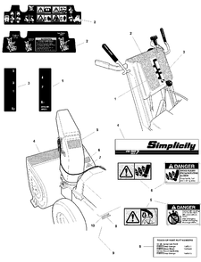 Decals Group - 860dlx, 970, 1180 Diagram and Parts List for 1180E 1694244 Simplicity Snow Blower