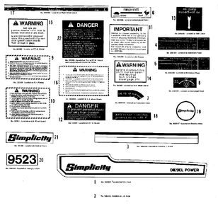 Decal Set - Simplicity Group (3486i33) Diagram and Parts List for 9528 2097173 Simplicity Lawn Tractor