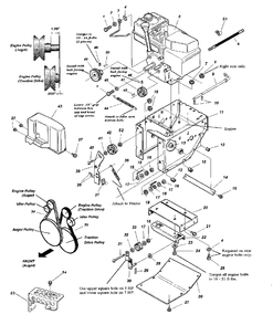 Engine, Pulleys, And Frame Group - 5hp Tecumseh (070epi5t) Diagram and Parts List for 555M 1694587 Simplicity Snow Blower