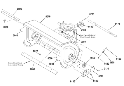 Auger Housing Group Diagram and Parts List for L1528E 1695822 Simplicity Snow Blower