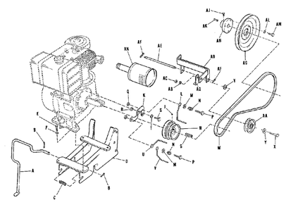 Engine Base And Pulleys Group (3643i01) Diagram and Parts List for W 990389 Simplicity Lawn Tractor