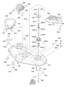 46-Inch Mower Deck - Housing, Arbor And Blade Group Diagram and Parts List for ZT21546 2691140-00 Simplicity Lawn Tractor