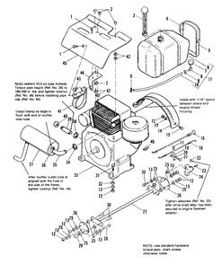 Engine, Exhaust And Drive Shaft Group - 7114 And 7115 Early Models Diagram and Parts List for 7116 1690660 Simplicity Lawn Tractor