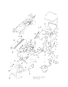 Frame, Hood, Dash And Seat Group Diagram and Parts List for 627 990578 Simplicity Lawn Tractor