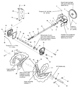 Auger And Impeller Group Diagram and Parts List for 9560E 1694867 Simplicity Snow Blower