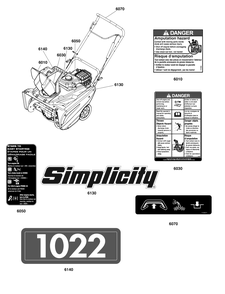 Decals Group Diagram and Parts List for 1022 1697143-01 Simplicity Snow Blower