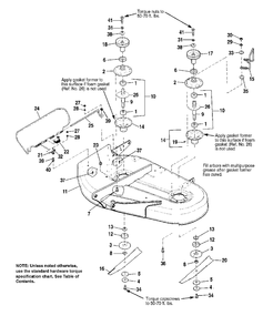 38-Inch Mower Deck - Housing, Arbors And Blades Diagram and Parts List for 1691704  Simplicity Lawn Tractor Accessories