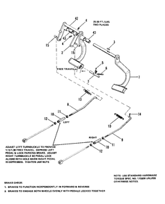 Main Drive And Brake Lever Group Diagram and Parts List for 9020 1690283 Simplicity Lawn Tractor