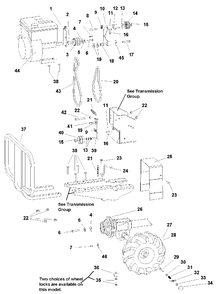 Engine, Belts And Wheels Group Diagram and Parts List for 7016RT 1694162 Simplicity Tiller