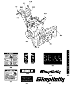 Decals Group Diagram and Parts List for H1226E 1696236-02 Simplicity Snow Blower