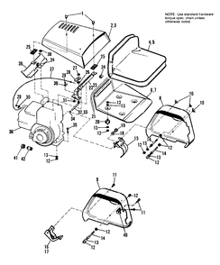 Engine, Seat And Hood Group Diagram and Parts List for 401 990357 Simplicity Lawn Tractor