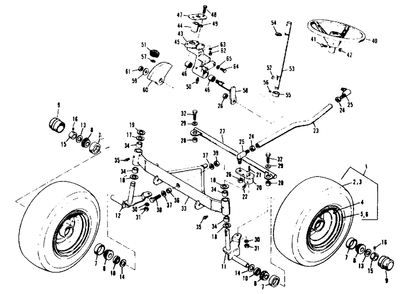Front Wheels, Axle, Tie Rod And Steering Diagram and Parts List for 3410H 990757 Simplicity Lawn Tractor