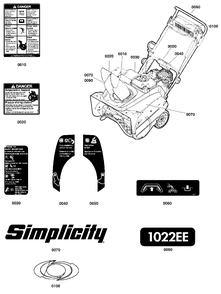 Decals Group Diagram and Parts List for 1022EE 1696854-00 Simplicity Snow Blower