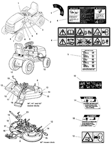 Decals - Safety And Common Diagram and Parts List for 2690947-00  Simplicity Lawn Tractor