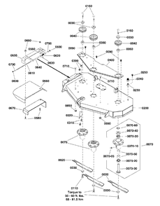 52-Inch Mower Deck - Housing, Arbors And Blade Group Diagram and Parts List for SZT350 2691411-02 Simplicity Lawn Tractor