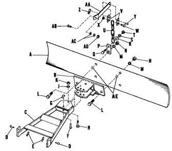 42-Inch Grader Blade Diagram and Parts List for 3112H 990499 Simplicity Lawn Tractor