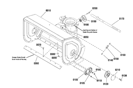 Auger Housing Group Diagram and Parts List for H1730E 1696519-01 Simplicity Snow Blower